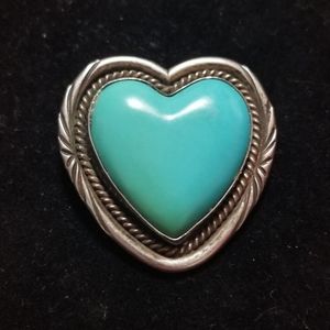 Vintage sterling and turqoise native pin